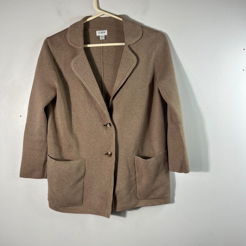J.Crew Sophie Tan Brown Sweater Blazer PXS Button Front Patch Pocket Cardigan